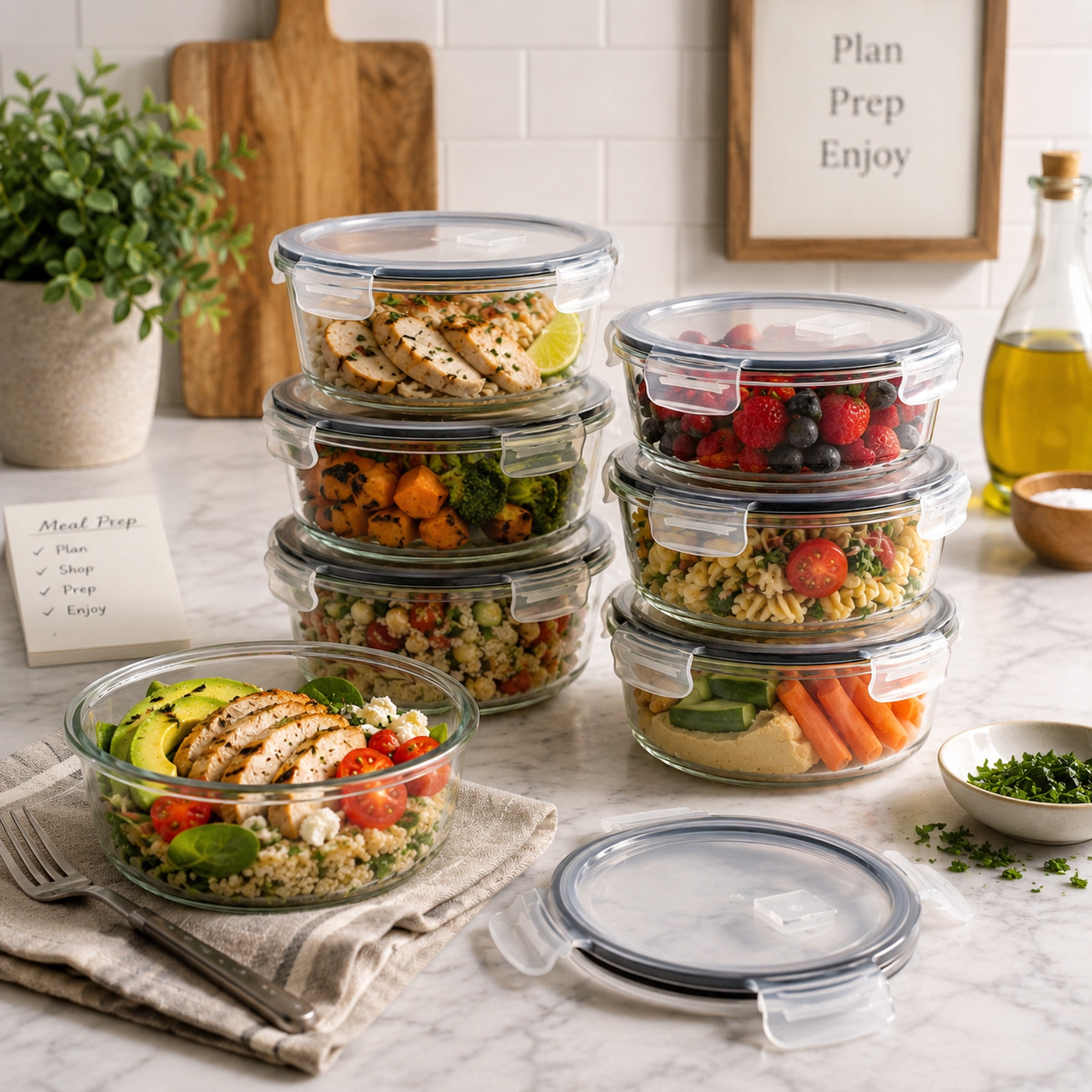 Sorbus 8-Pack Glass Meal Prep Bowls with Airtight Lids, Steam Vent, Leakproof Storage Containers