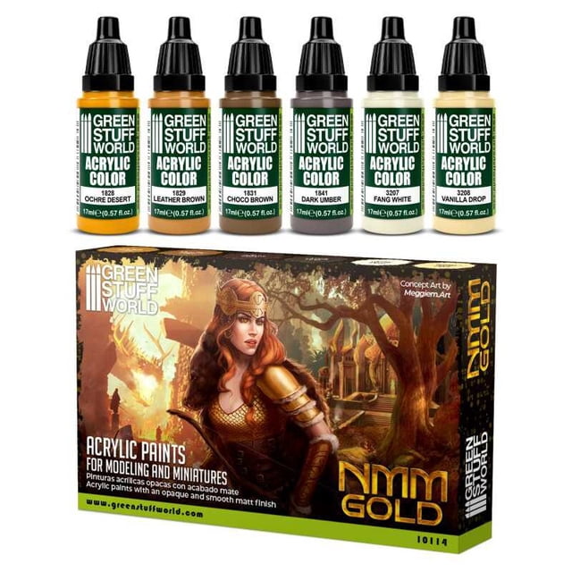 Green Stuff World NMM Gold Non Metallic Metal Acrylic Paint Kit,for DIY Craft Hobbyists & Expert Scale Model Makers, Fantasy Knight Armor, Royal Prop & Tabletop Diorama Creation