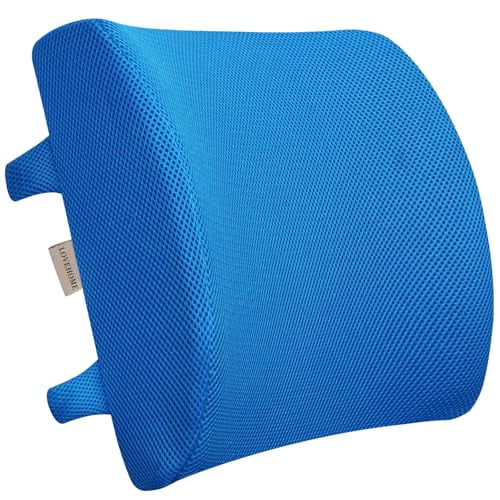 LOVEHOME Lumbar Pillow for Chair and Car, Back Support for Office, Memory Foam Cushion with Mesh Cover - Azure