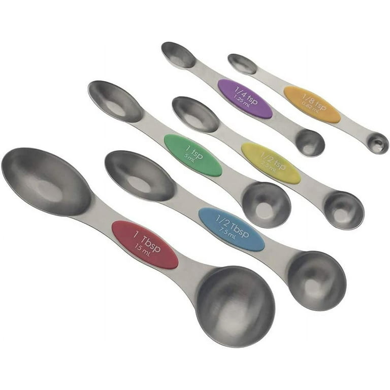 MINGYU Set of 6 Measuring Spoons, Square Stainless Stee Teaspoons Measuring Spoon with Accurate Measurement Markings and Removable Clasp for