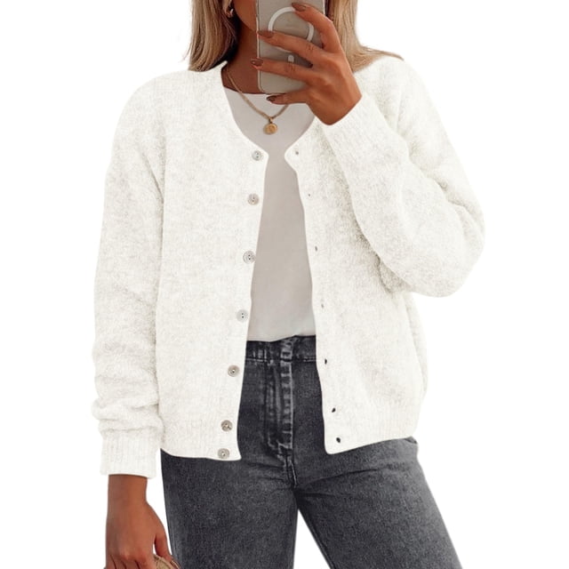 Suéter PRETTYGARDEN Otoño 2025 Blanco con Botones XL