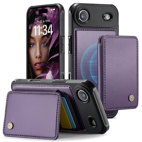 Allytechgroup 2 In 1 Wallet Case for iPhone Air, Detachable Magnetic Back Cover Cards Holder Premium PU Leather Stand RFID Blocking Bumper Shockproof Case Cover for iPhone Air, Purple