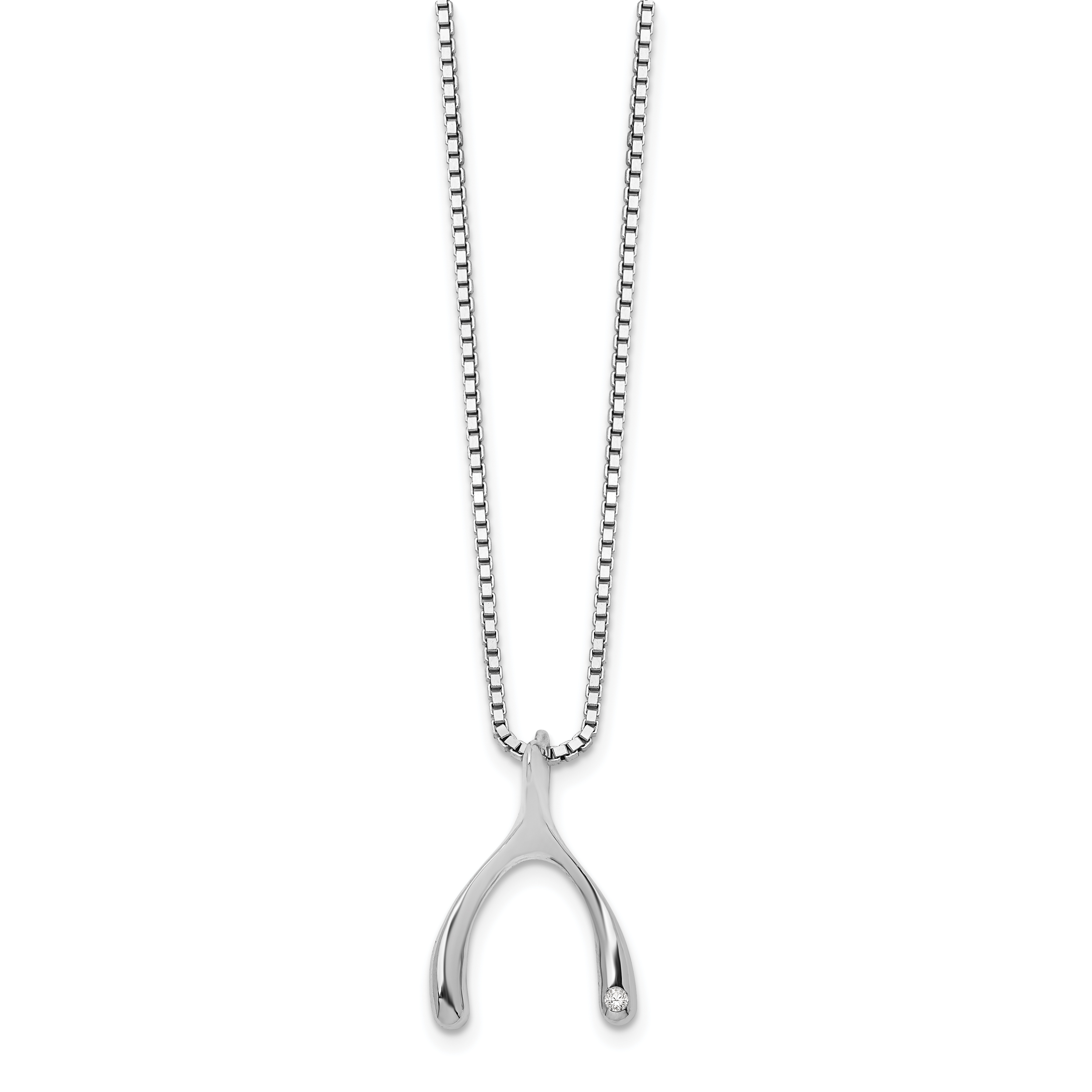 Solid 925 Sterling Silver Diamond Wishbone Slide Pendant Necklace