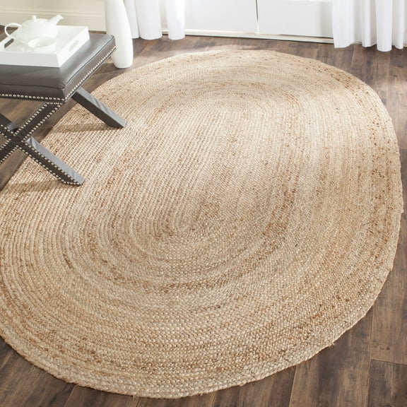 SAFAVIEH Cape Cod Aldous Braided Striped Jute Area Rug, 6' x 9' Oval, Natural
