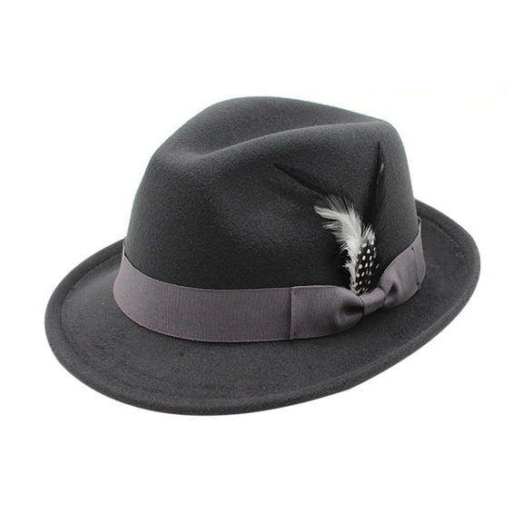 Wdgfv Fedora Hat for Men Women, Classic Short Brim Adjustable Panama Hat with Feather Winter Felt Jazz Cap