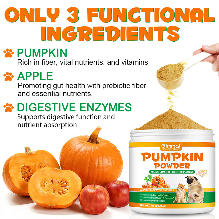 Oimmal Pumpkin for Dogs & Cats, All Natural Fiber with Digestive Enzymes, Apple, Healthy Stool & Digestive Support, Diarrhea, Constipation Relief, Pumpkin Powder for to Make Puree 2Pack