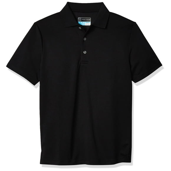 PGA TOUR Boys Short Sleeve Airflux Solid Golf Polo-Shirt, Caviar, Medium (10-12)