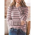 thumbnail image 3 of Camiseta de manga larga a rayas para mujer, ropa con costura de leopardo en la espalda, puños con botones, Tops informales, camiseta de calle para mujer 2021, 3 of 5