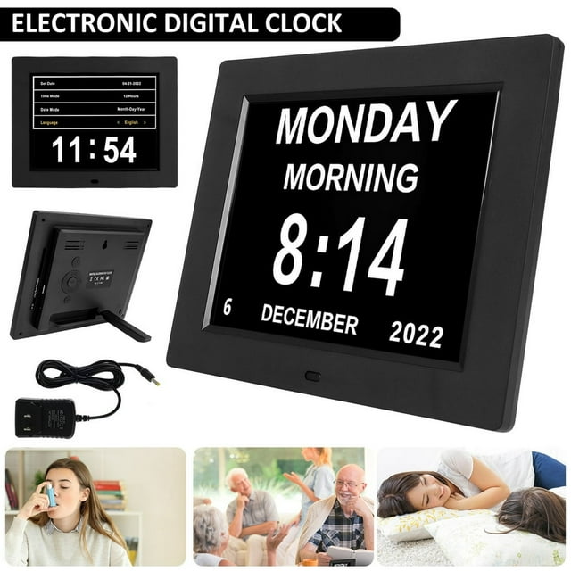 Réveil Numérique Calendrier Numérique Réveil Jour avec Affichage Grand Écran 8 Pieds' Réutilisable Calendrier Intelligent Horloge Réglable pour Maison Bureau