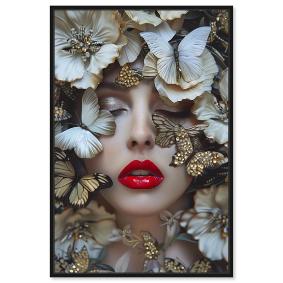 Madama Butterfly Canvas Floral Collage Wall Art by Art Remedy, Black Frame, 10" x 15"