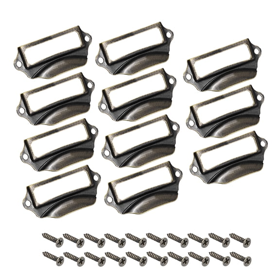 Label Holder Pull Handles Vintage Iron Bronze Tone 69x29mm 10 Pcs w Screws