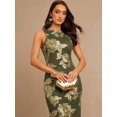 thumbnail image 4 of Olive Green 3D Floral Embroidered Sleeveless High Neck Maxi Dress, 4 of 6