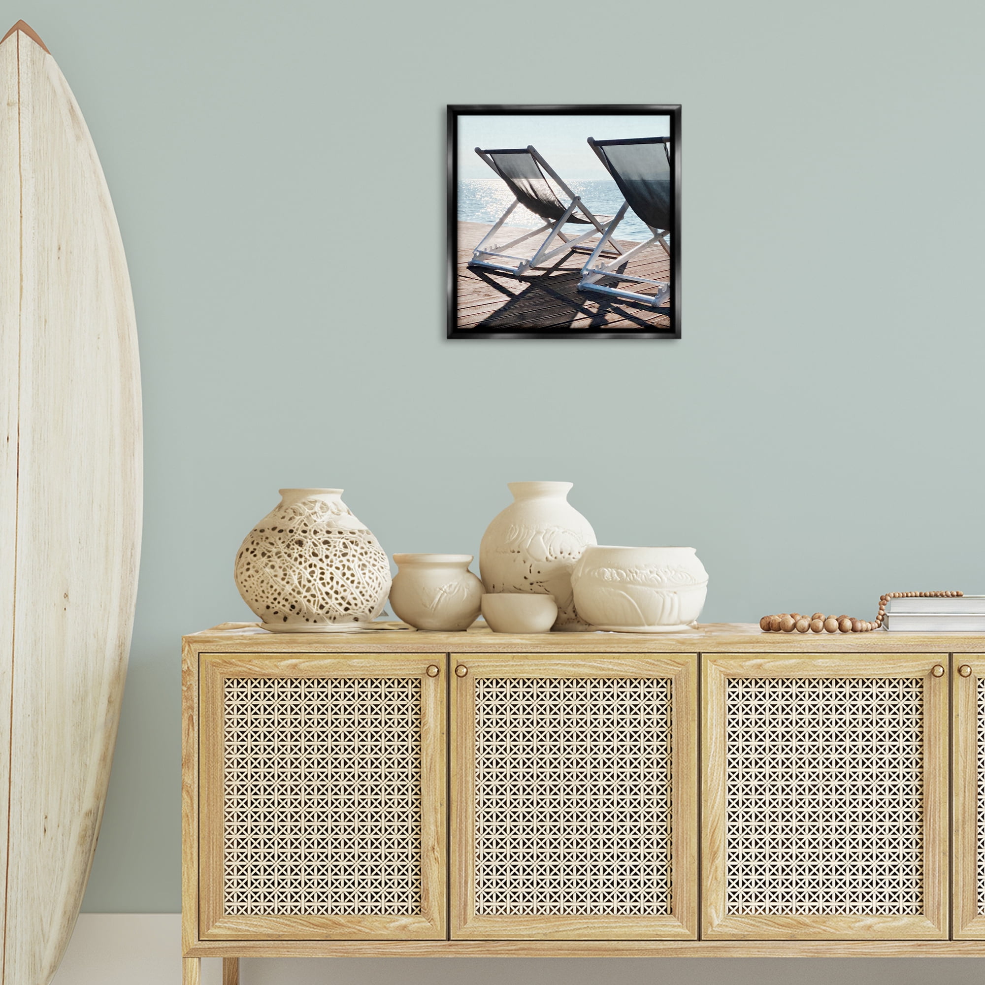 Stupell Industries Beach Shadow Reach Landscape Painting Black Floater Framed Canvas Art Print Wall Art, 18 x 18