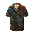 thumbnail image 4 of Balery Vibrant Skull Soldier Men's Casual Button Down Shirt Short Sleeve Textured Summer Cuban Beach Shirts-3X-Large, 4 of 7