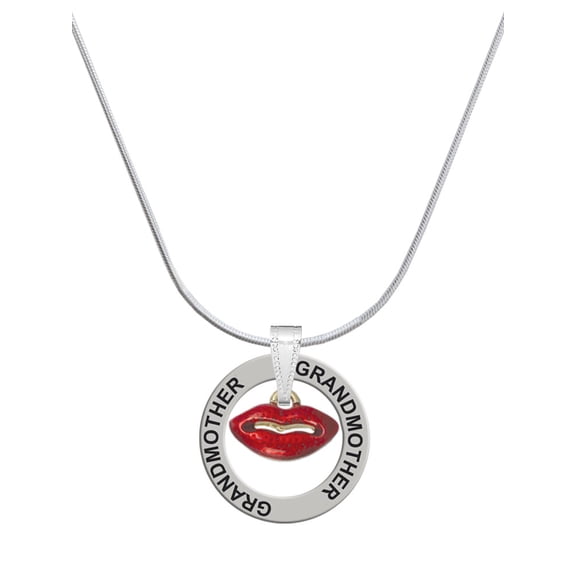 Delight Jewelry Goldtone Small Translucent Red Lips Silvertone Grandmother Ring Charm Necklace, 18"