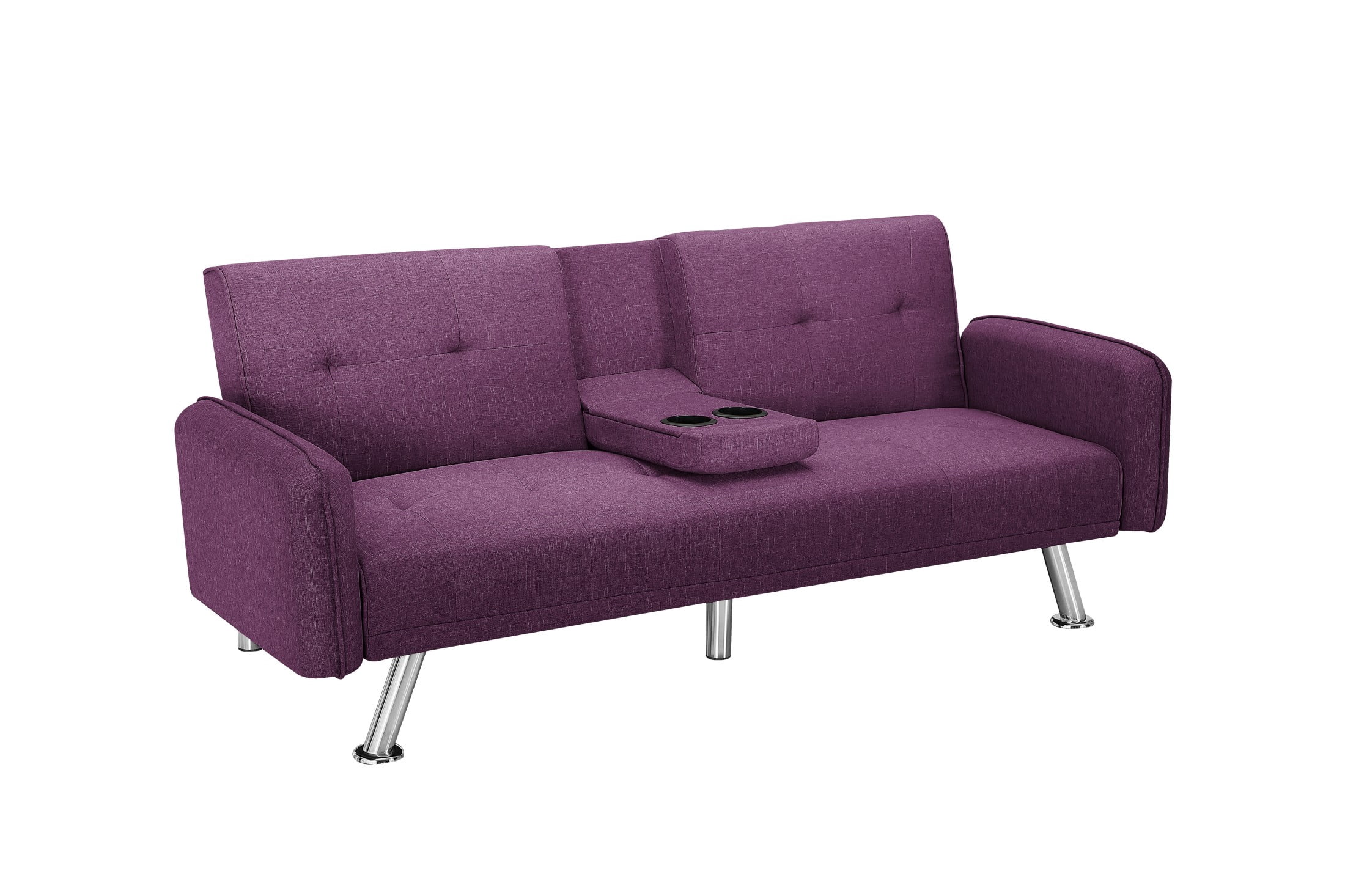 BSHTI 74.4” Futon Sleeper Sofa Bed Features a Drop-Down Middle Backrest, Twin-Sized Futon Bed, Polyester Fabric, 3 Adjustable Backrest, Plum Purple