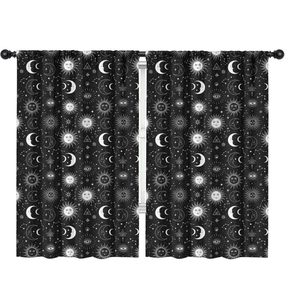 Sun and Moon Gothic Pattern Insulated Teens Curtains Set Of 2, Bedroom Essentials, Toddler Room Decor 52"x84"