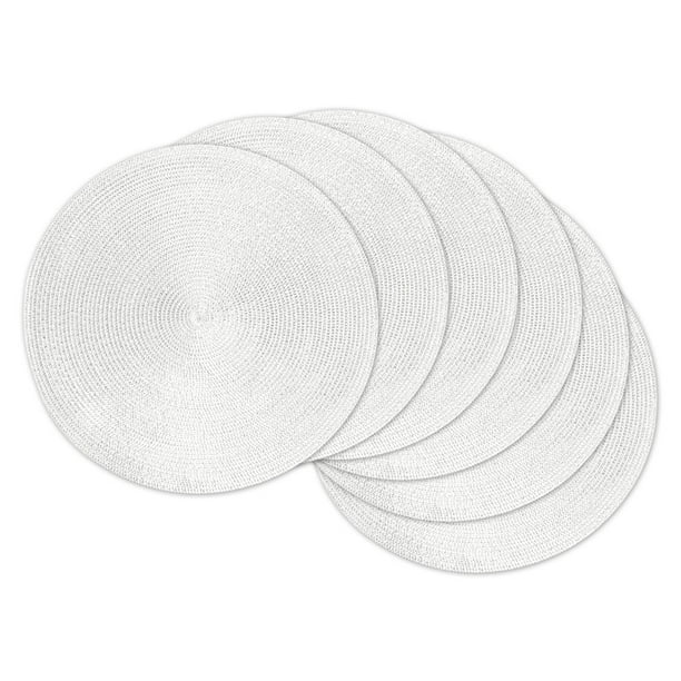 Design Imports Round Woven Placemat Set (Set of 6), Metallic White