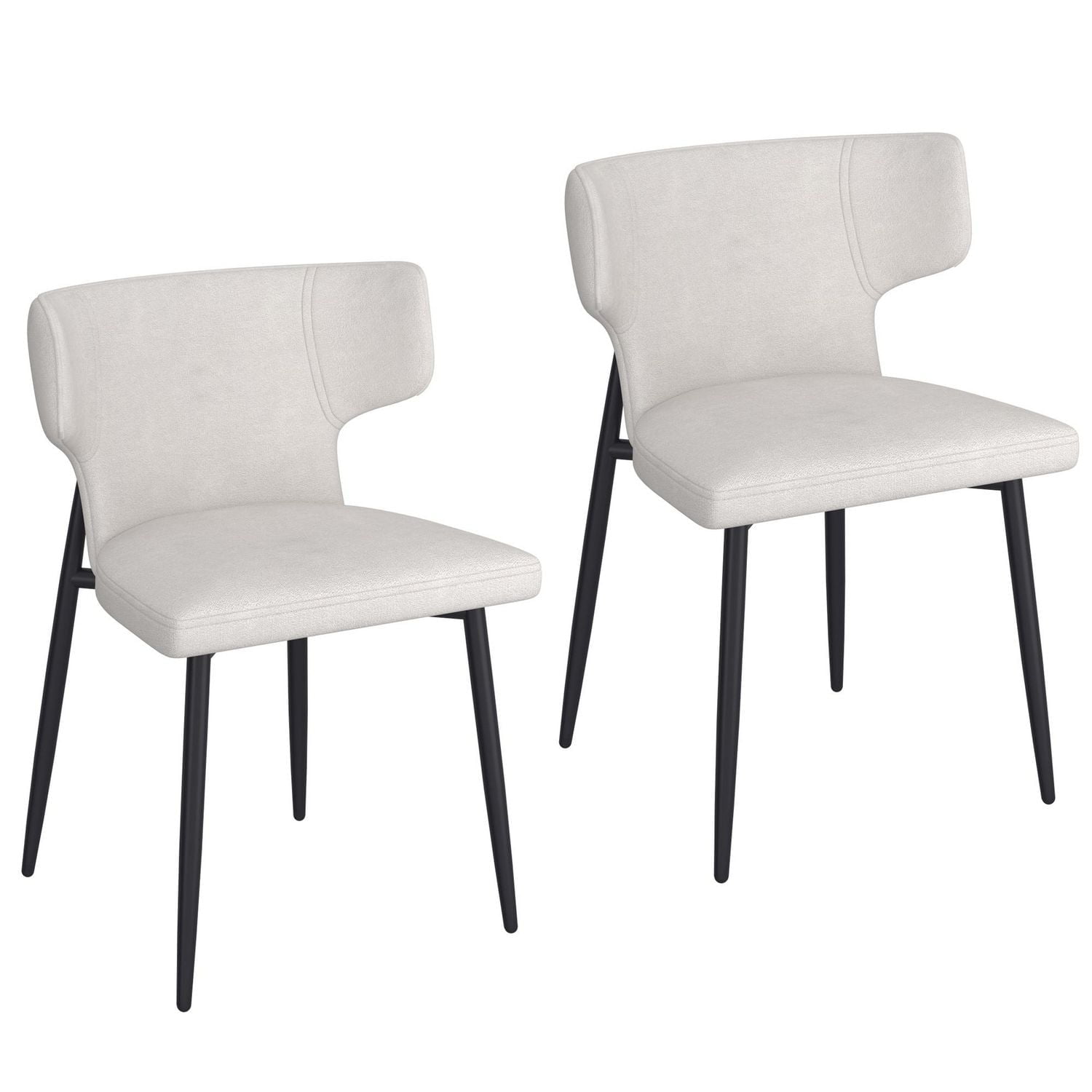 Contemporary Fabric and Metal Dining Chair, Set of 2 - Beige and Black