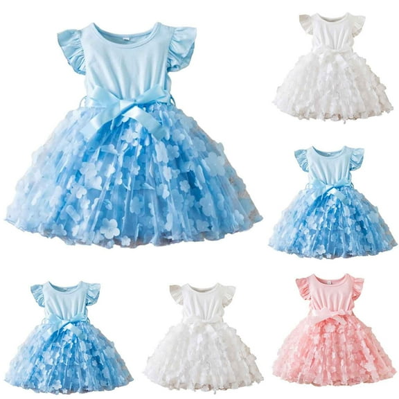 QTOCIO Toddler Girls Dresses, Baby Girl Clothes, Girl's Sleeveless Printed Dress Fashionable and Cute Princess Dress, Sky Blue, 1 Years