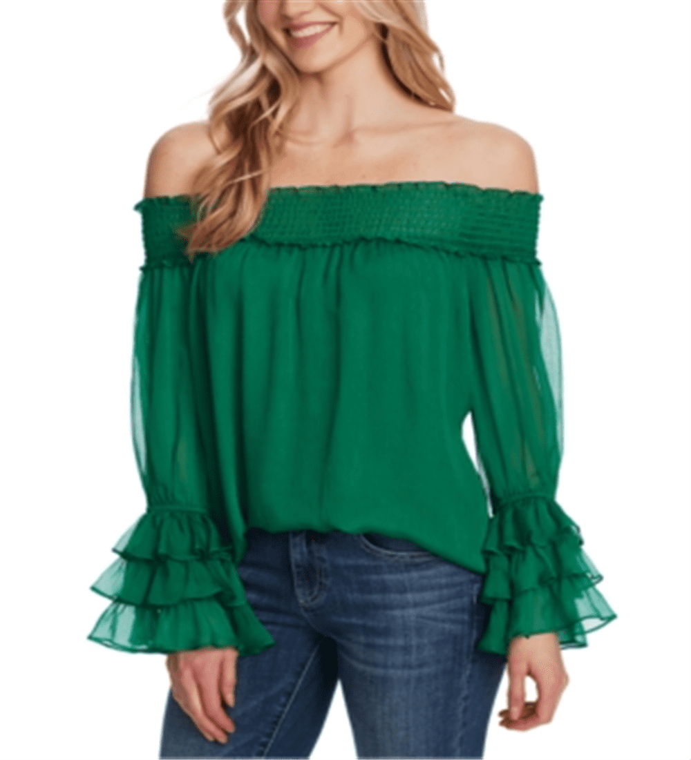 CeCe Women's OfftheShoulder LongSleeve Blouse Green Size XS