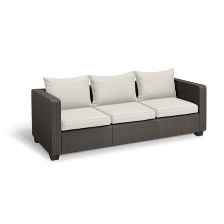Keter Salta 3 Seat Sofa Brown With Sunbrella Cushions Resin Outdoor Keter Salta 3 Seat Sofa Brown With Sunbrella Cushions Resin Outdoor Patio Furniture Com