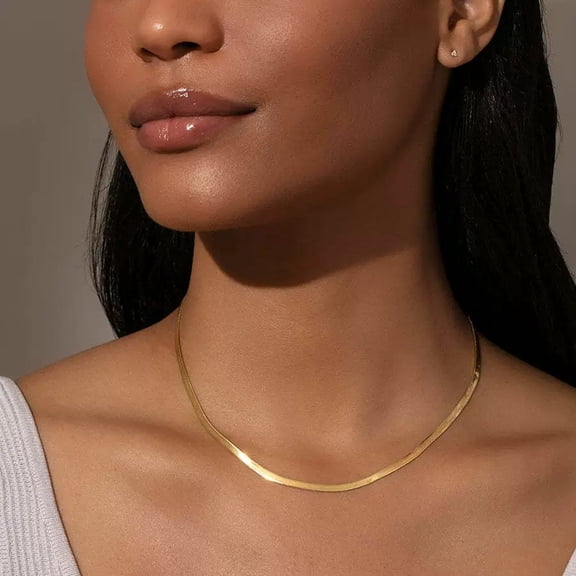 Unisex Snake Herringbone Chain Choker 14K Gold Filled Necklace for Women, Fashion Jewelry Gift