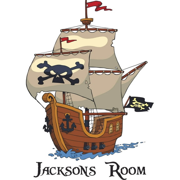 Top Design Personalized Name Custom Names Colorful Pirate Ship Wall Decals - Boys Room Pirates Ships Kids Decor Sticker Room Decoration for Bedrooms - Stickers Sticker Boy Designs Size (20x12 inch)