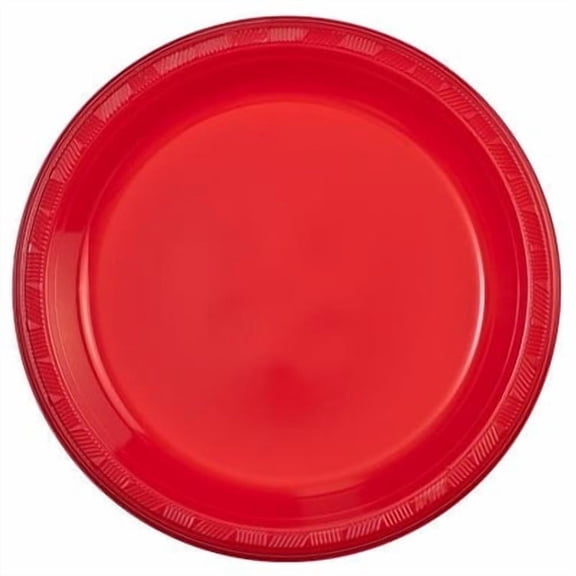 10 Inch Red Round Plastic Plates, Disposable Party Dinnerware, Heavy Duty Serving Plates, 240 Count