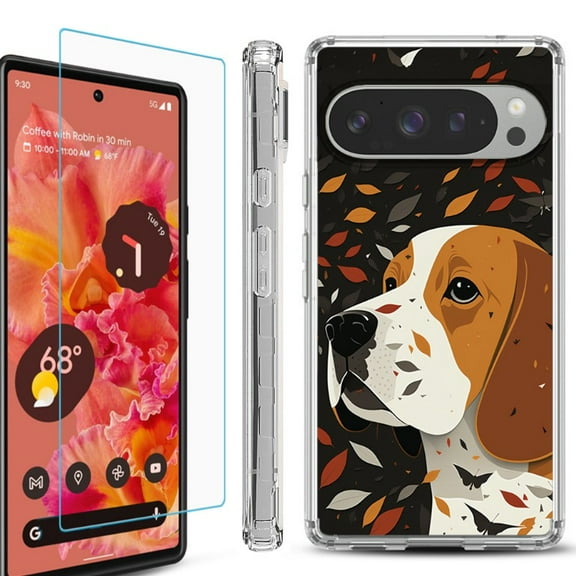 For Google Pixel 9 / 9 Pro Phone Case Cover, Shockproof Bumper Case with Tempered Glass Screen Protector, by OneToughShield - Beagle