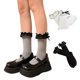 thumbnail image 2 of 1 Pair Women Ruffle Socks Girl Lace Topped Ankle Socks Frilly Socks with Bowties Cotton Socks Princess Style Dress Socks White, 2 of 4