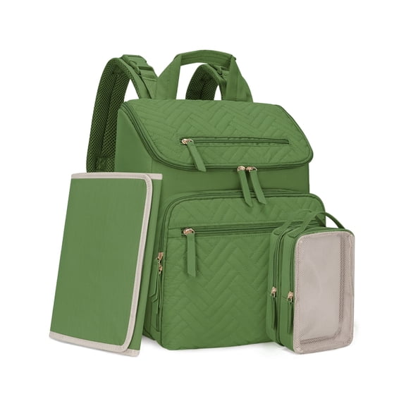 KABAQOO Diaper Bag Backpack with Changing Pad and Insulated Pockets, Green