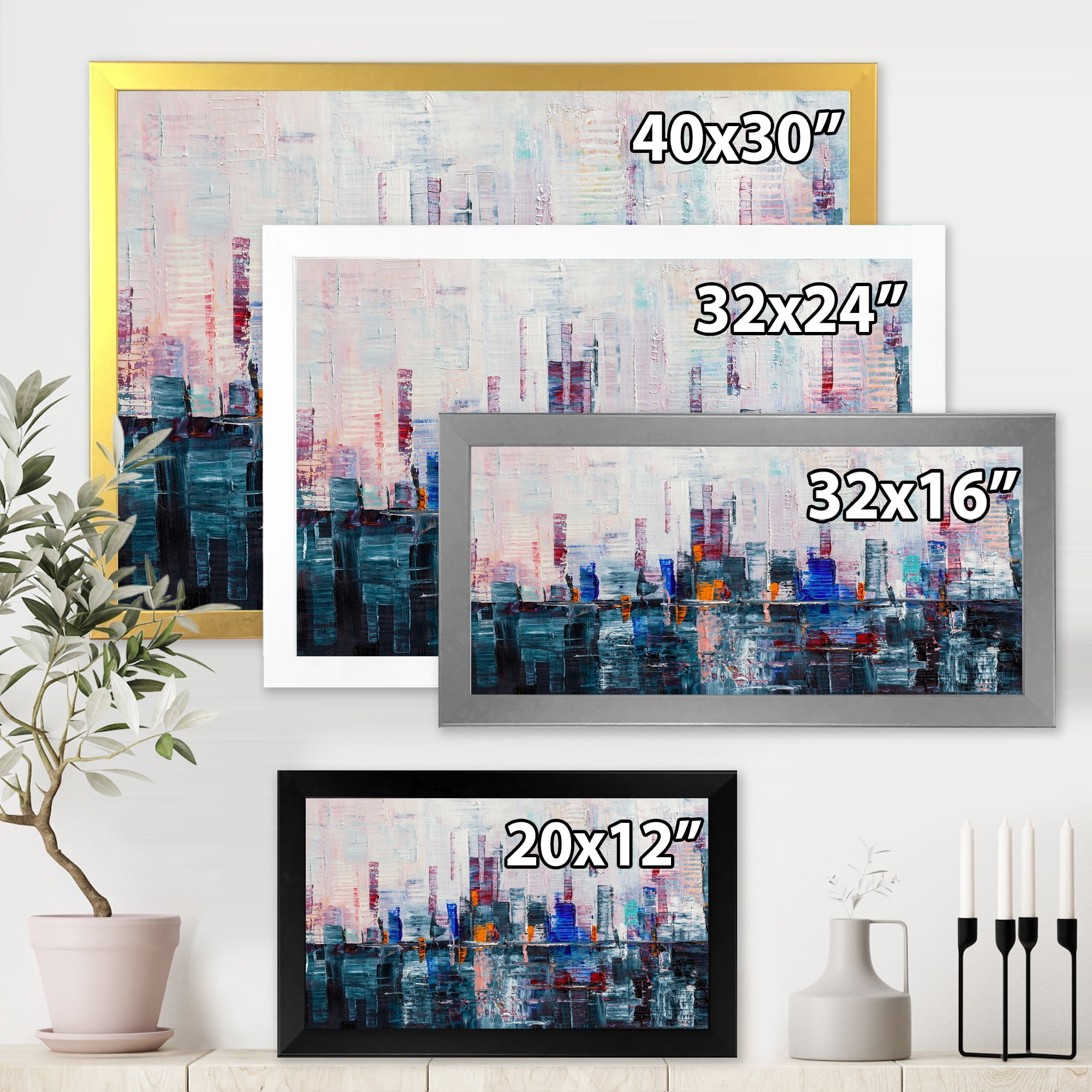 Designart 'Modern Abstract City Skyscrapers' Modern Framed Art Print