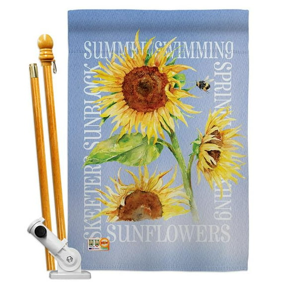 Breeze Decor BD-FL-HS-104097-IP-BO-D-US18-BT 28 x 40 in. Summer Sunflower Spring Floral Impressions Decorative Vertical Double Sided House Flag Set with Pole Bracket & Hardware