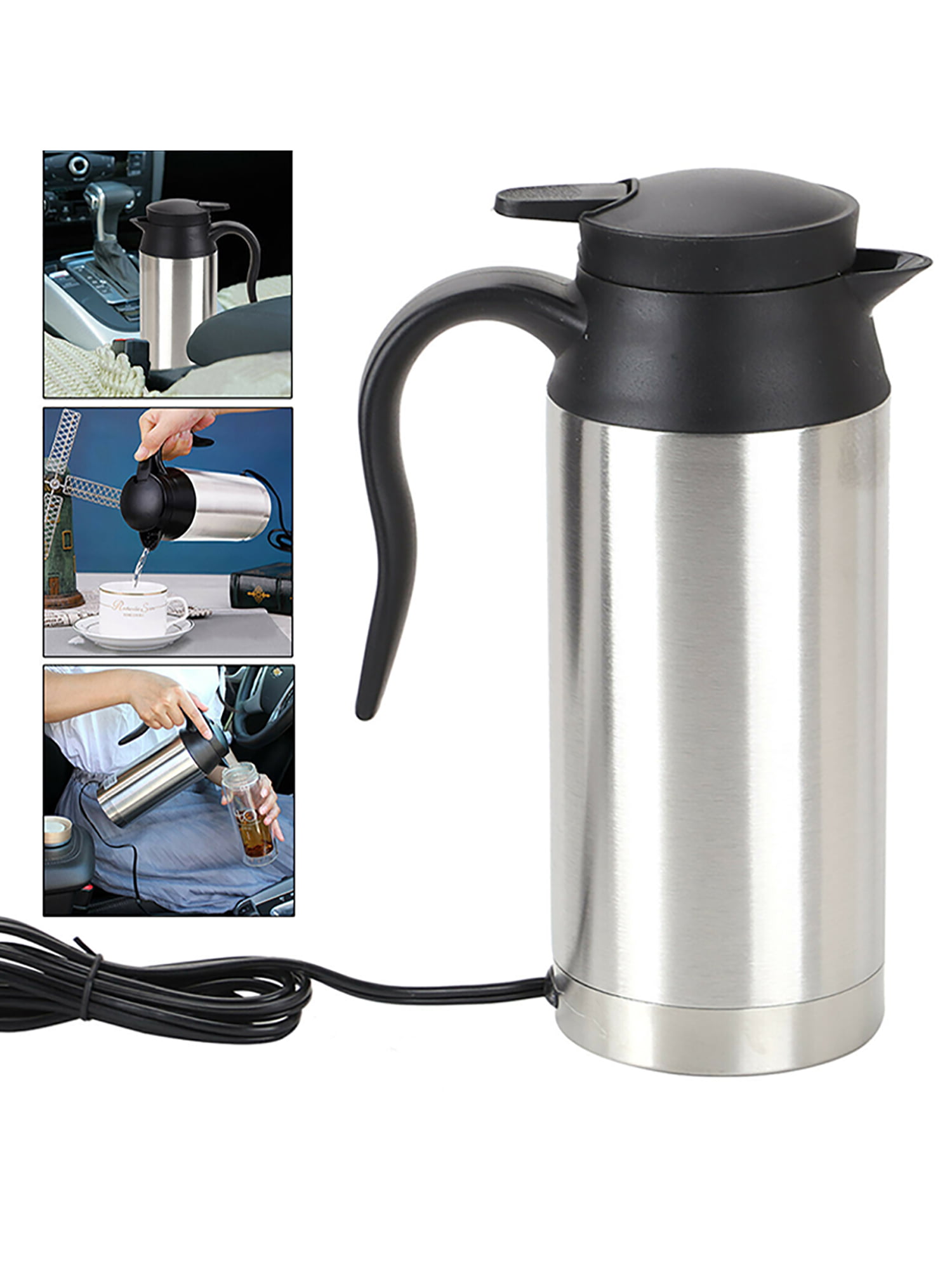 REMOVEABLLE ELECTRIC WIRE CAR HEATED NEW 12V STAINLESS STEEL ELECTRIC MUG KETTLE JUG 