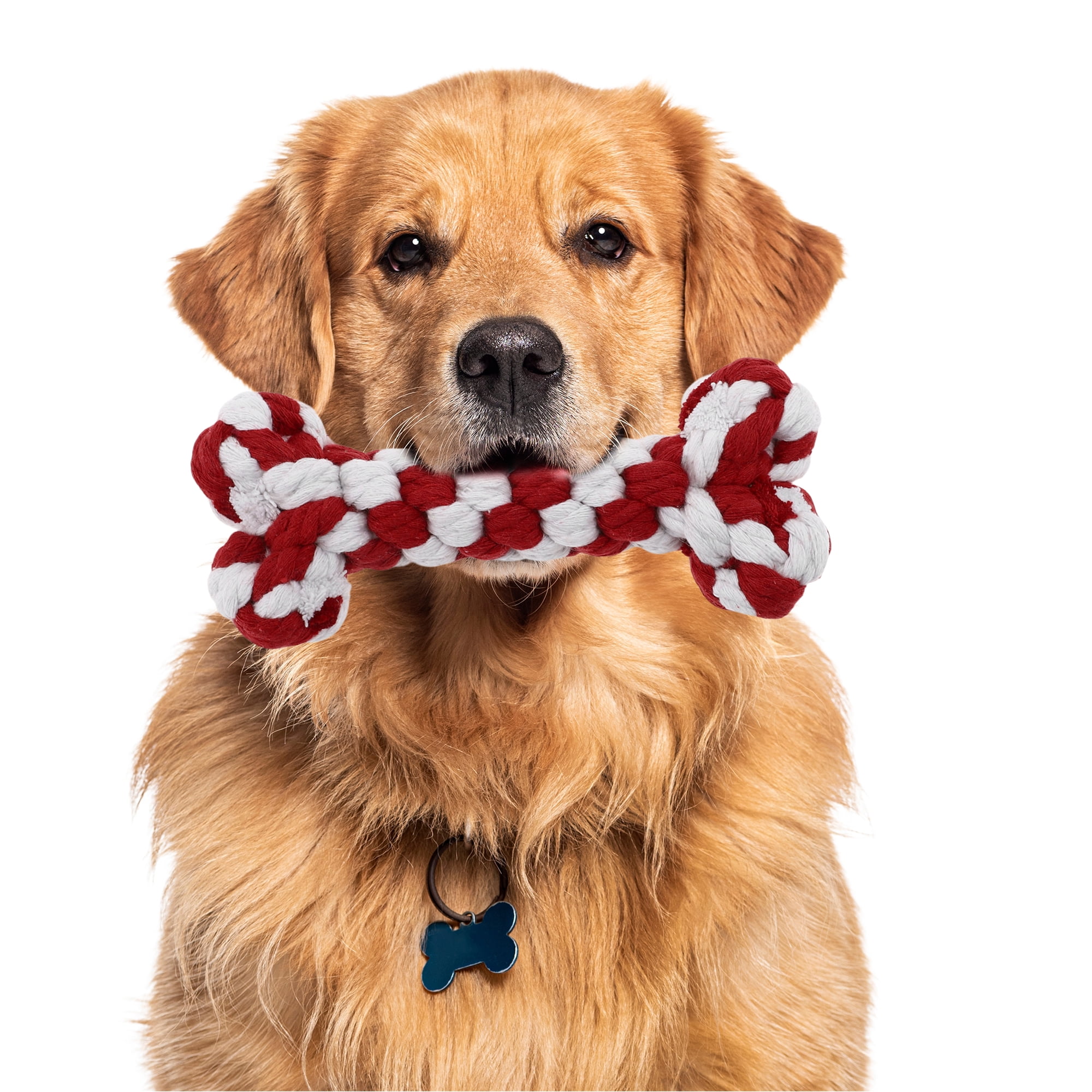 Unique Bargains Durable Braided Cotton Bone Shape Dog Chew Rope Red White