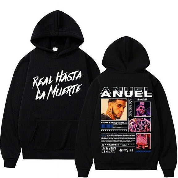 Rapper Anuel AA Real Hasta La Muerte Hoodie - Unisex Hip Hop Retro Style Sweatshirt, Harajuku Fashion Oversized Hooded Pullover,XXS,1