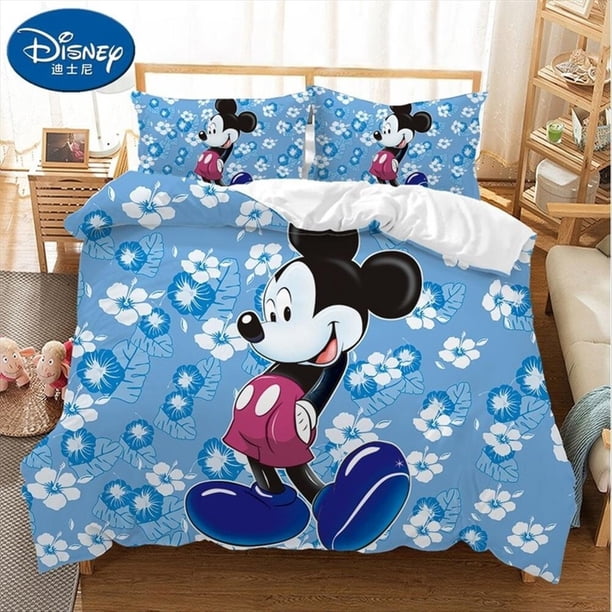 Juego de ropa de cama Disney Minnie Mikey Mouse, juego de cama para niños, funda nórdica con 2 fundas de almohada, regalos para niñas zhangyuxiang LED