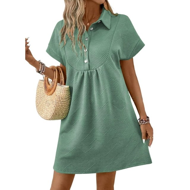 Vestido Acelit Primavera-Verano con cuello de solapa para mujer, color verde S