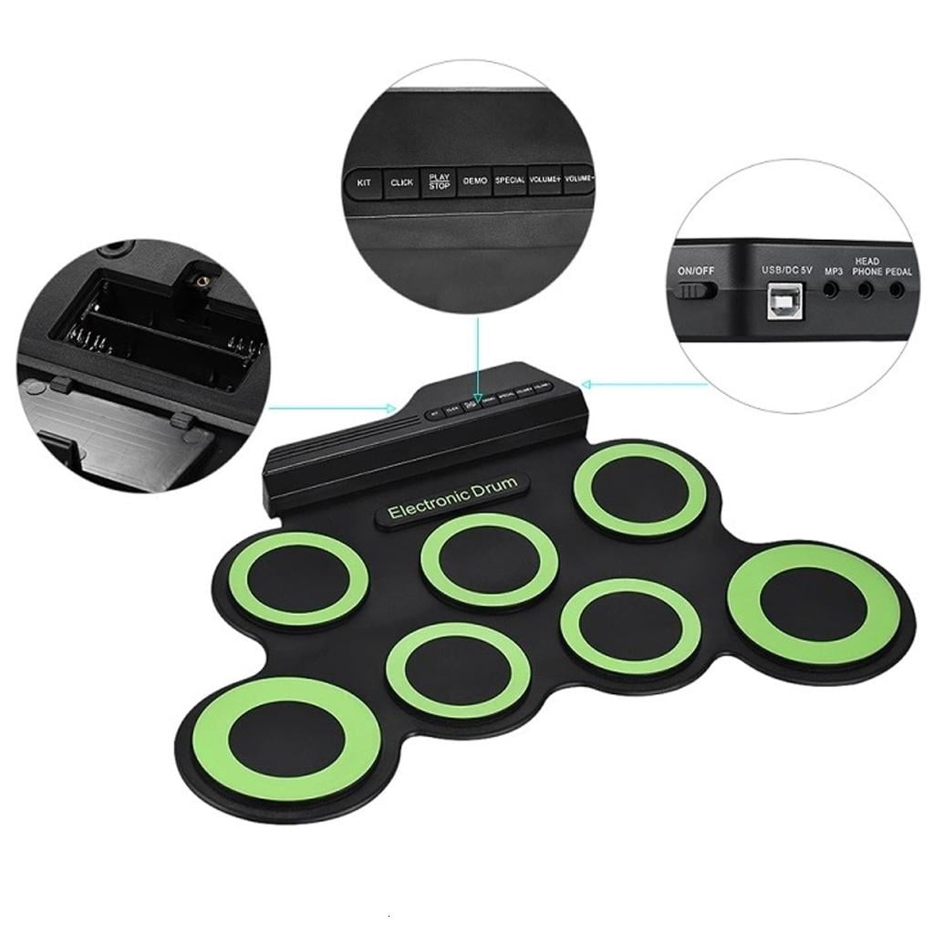 Yihuala Foldable Electronic Rolls Up Drum Set Practice Pads with Foot Pedals and Sticks Digital Electric Drum Kits for Beginners