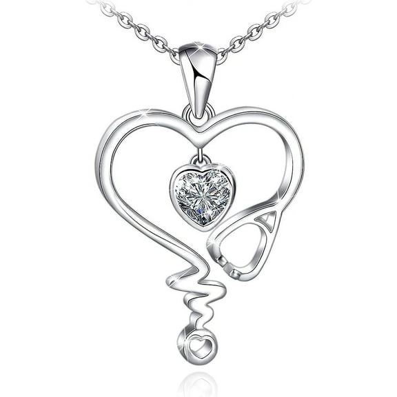 ICTPTOSL Nurse Necklace for Women 925 Sterling Silver Stethoscope Heartbeat Necklace Jewelry Gifts for Nurse Graduation Medical Student Doctor