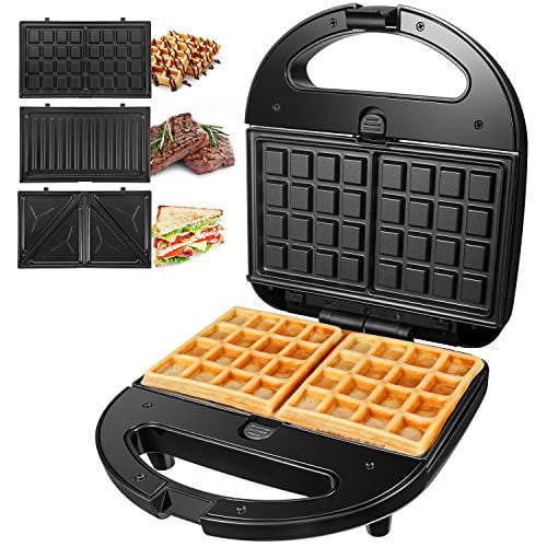 OSTBA Sandwich Maker 3-in-1 Waffle Iron, 750W Panini Press Grill with 3 Detachable Plates, LED Indicator Lights, Cool Easy to Clean -
