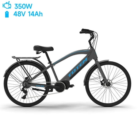Totem Atlas 350W Electric Beach Cruiser Bike 26″, 48V 14 Ah Integrated Removable Samsung Battery Electric Bicycles, Shimano 7-Speed Gears E-Bikes for Adults