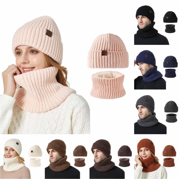 HNMKIU Winter Knitted Hat Scarf Set Thermal Unisex Ear Warmer Neck Cozy Cold Weather Outdoor Skiing Camping Travel Pink - One Size