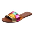thumbnail image 7 of Slides for Women Fashion Splice Open Toe Sandals Casual Summer Beach Flat Shoes Comfortable Soft Leather Slip on Slippers Pink Size 8, 7 of 7