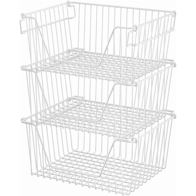 Stackable Storage Baskets Sturdy Metal Wire Freezer Bins Cabinet Organizer for Pantry Home Kitchen Organization