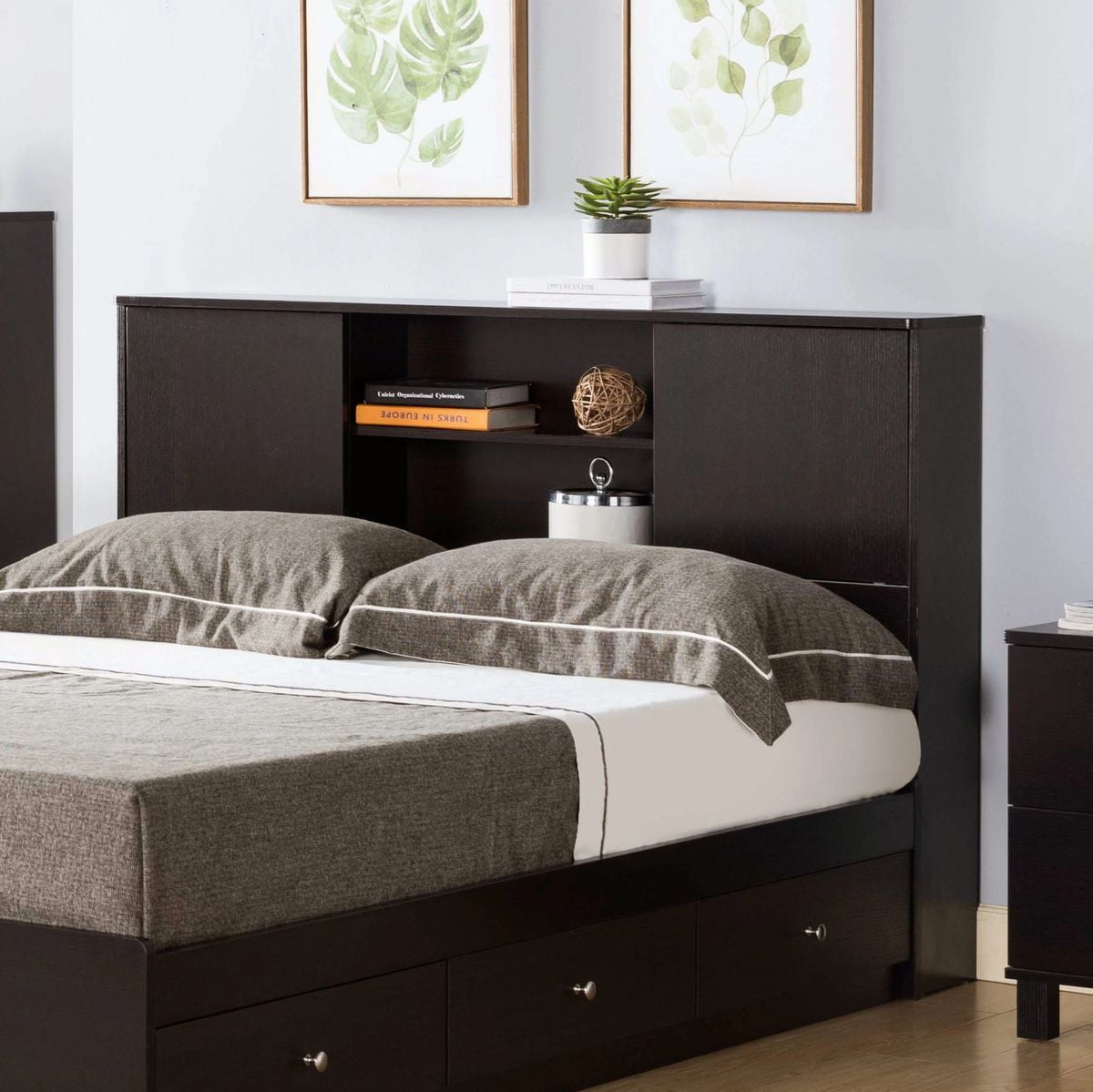 Fc Design Twin Size Bookcase Headboard With Sliding Doors And Four Shelves In Red Cocoa Finish Com Fc Design Twin Size Bookcase Headboard, Bookcase Headboard With Sliding Doors