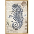 thumbnail image 3 of PixonSign Framed Canvas Print Wall Art Sea Horse, Clam, Fish and Lighthouse Animals Ocean Illustrations Modern Art Nautical Relax/Calm Blue Duotone for Living Room, Bedroom, Office - 16"x24" Natural, 3 of 5