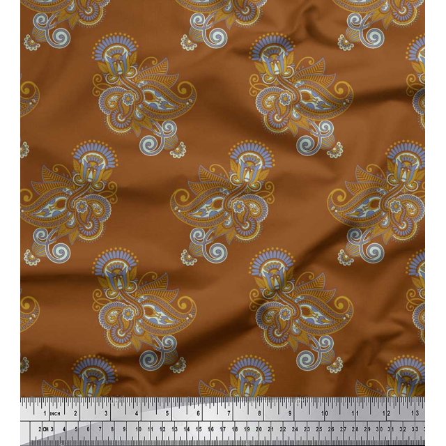Soimoi polyester Crepe Fabric Artistic Paisley Printed Fabric 1 Yard 42 Inch Wide