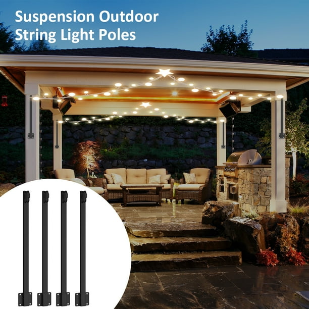 Deck Light Pole,4Pcs Suspension String Light Poles Metal Outdoor String